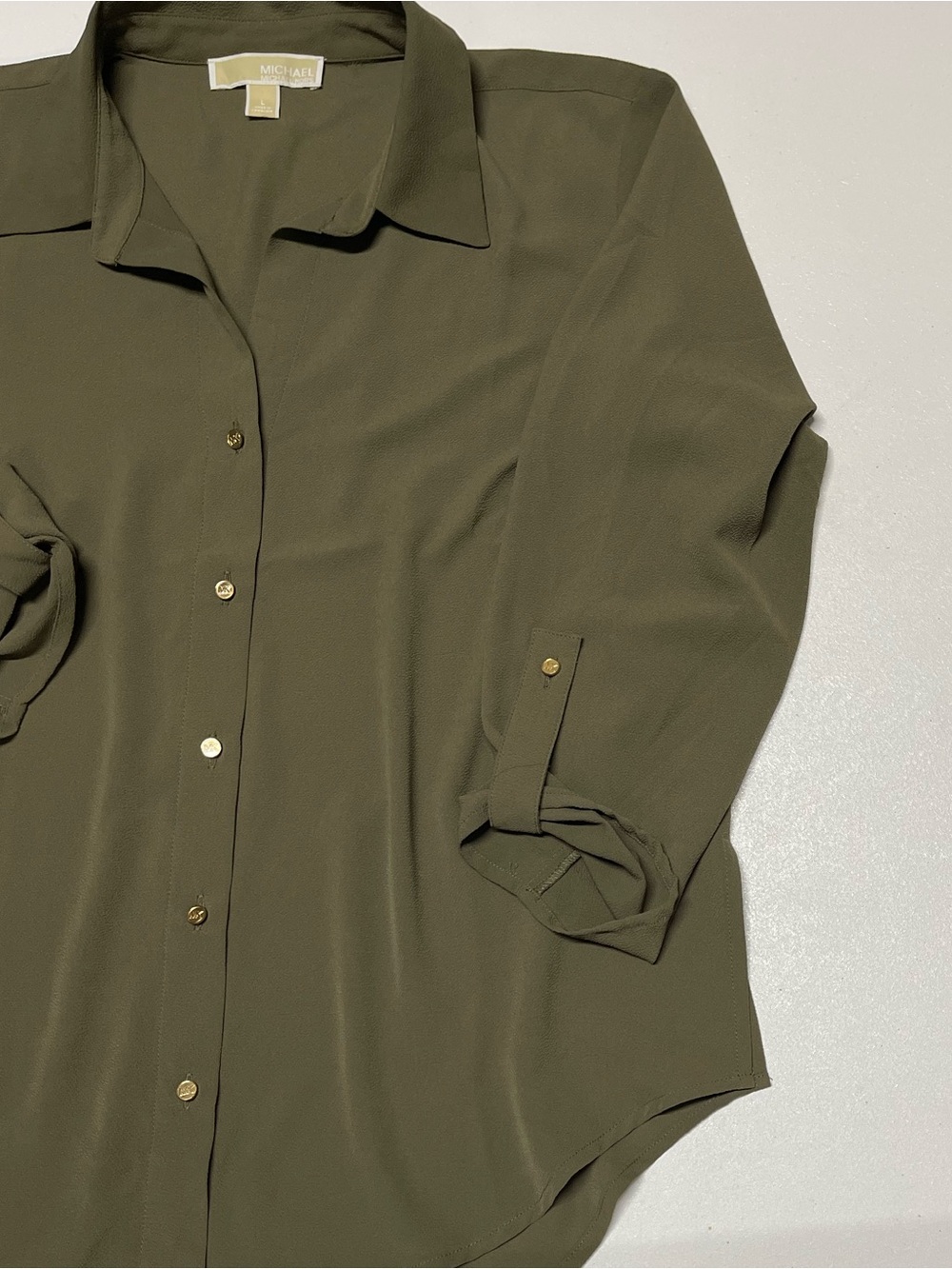 MICHAEL Michael Kors Olive Green Button Down 3/4 Length Sleeves Blouse - Picture 5 of 8